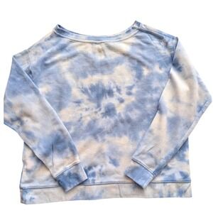 $128 SPLENDID Tie Dye Blue Waffle Knit Crew Neck Top Sweatshirt Womens Sz MEDIUM